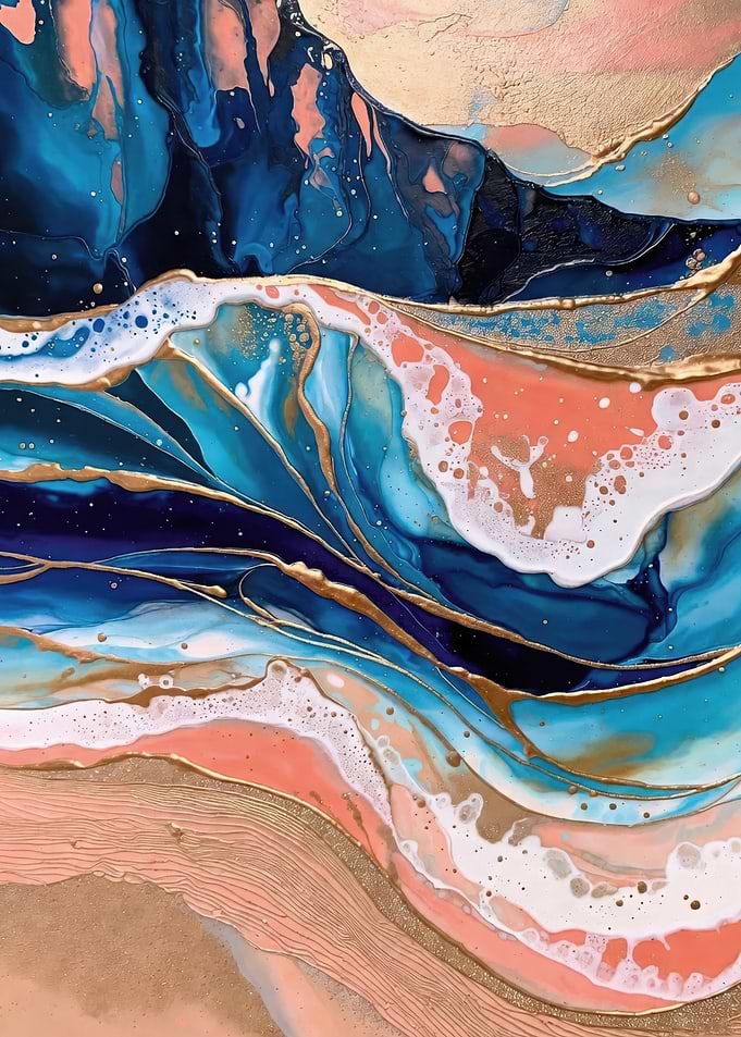 Abstract Ocean Wave with Gold Accents
