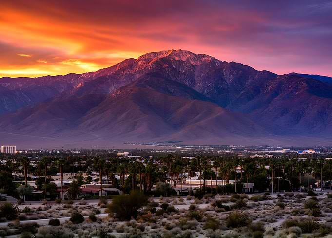 Mountain Sunset Over Desert City