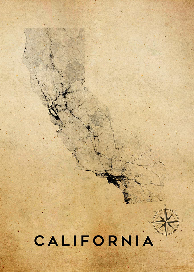 California Map Poster Vintage