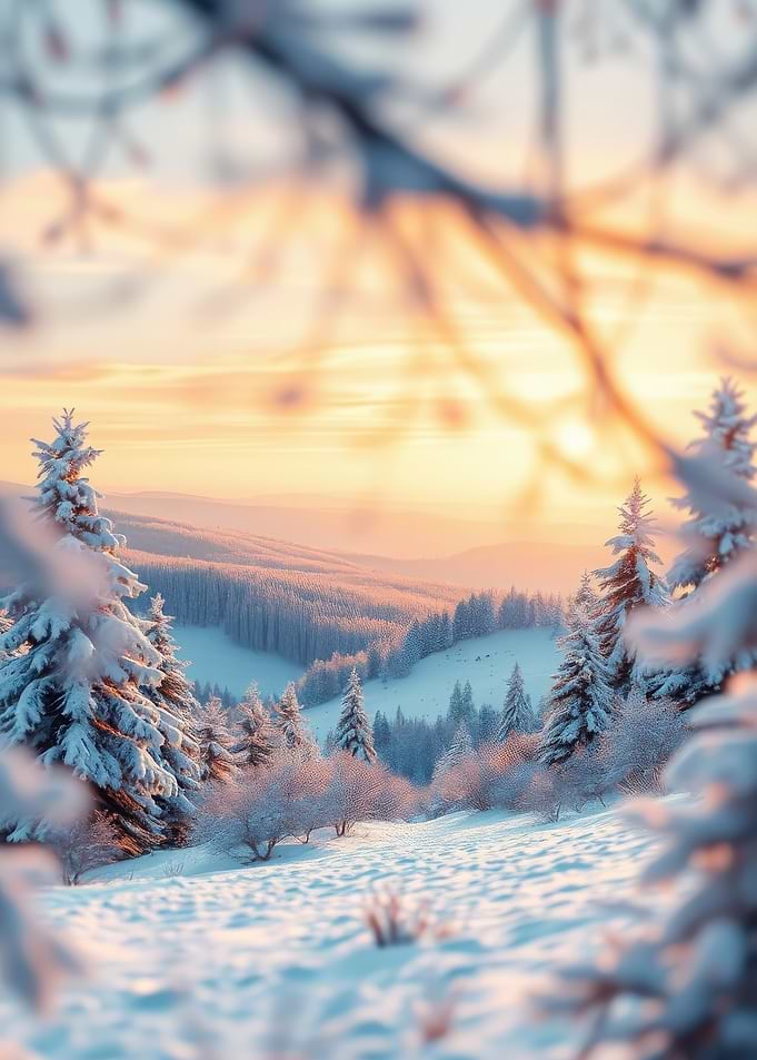 Snowy Mountain Landscape at Sunset