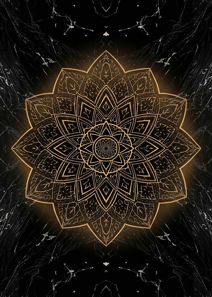 Golden Mandala on Black Marble