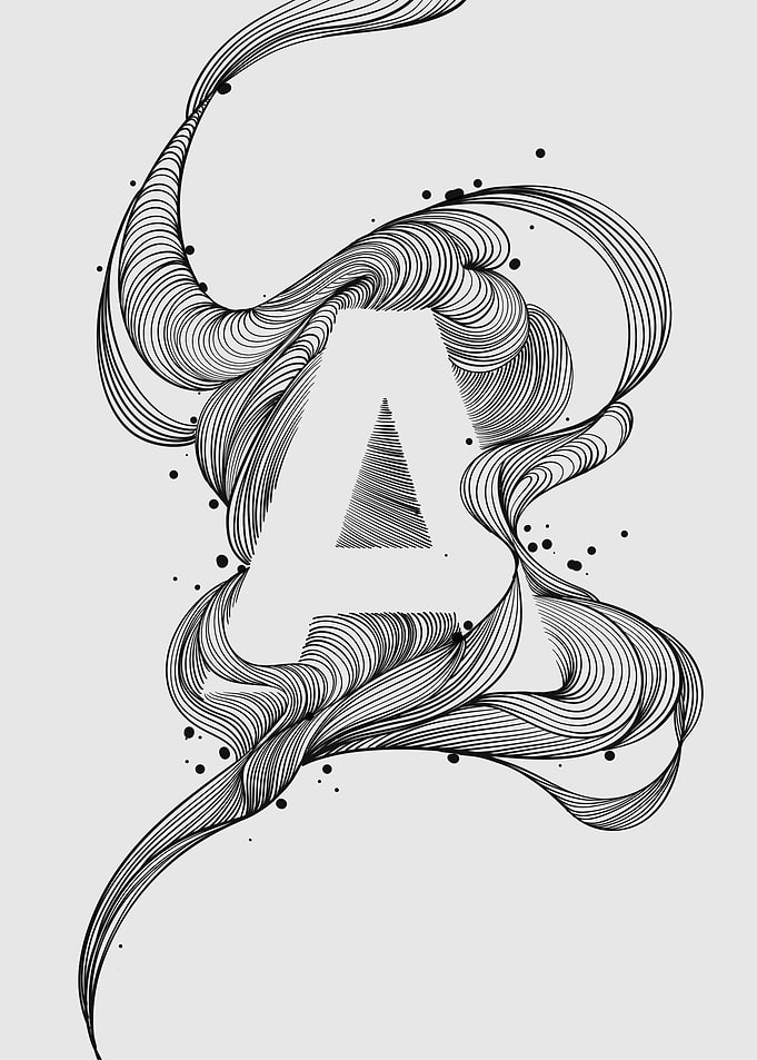 Abstract Letter A with Swirling Lines