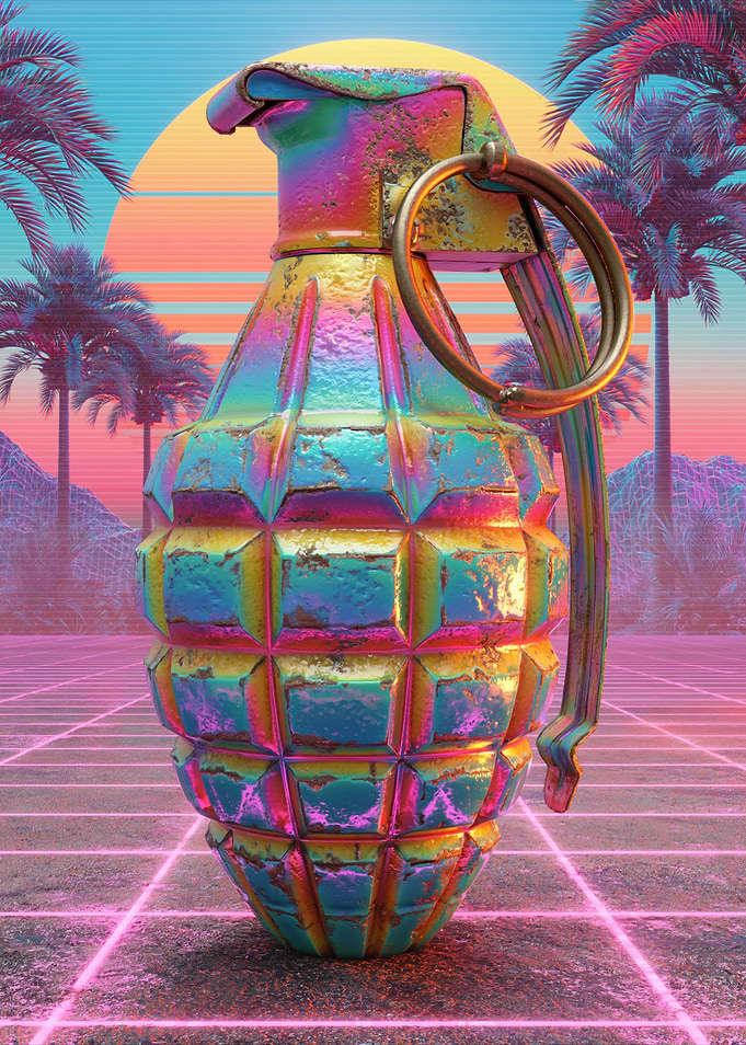 Retro Grenade with Palm Trees