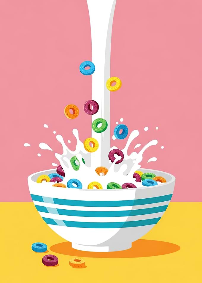Colorful Cereal Splash in Milk