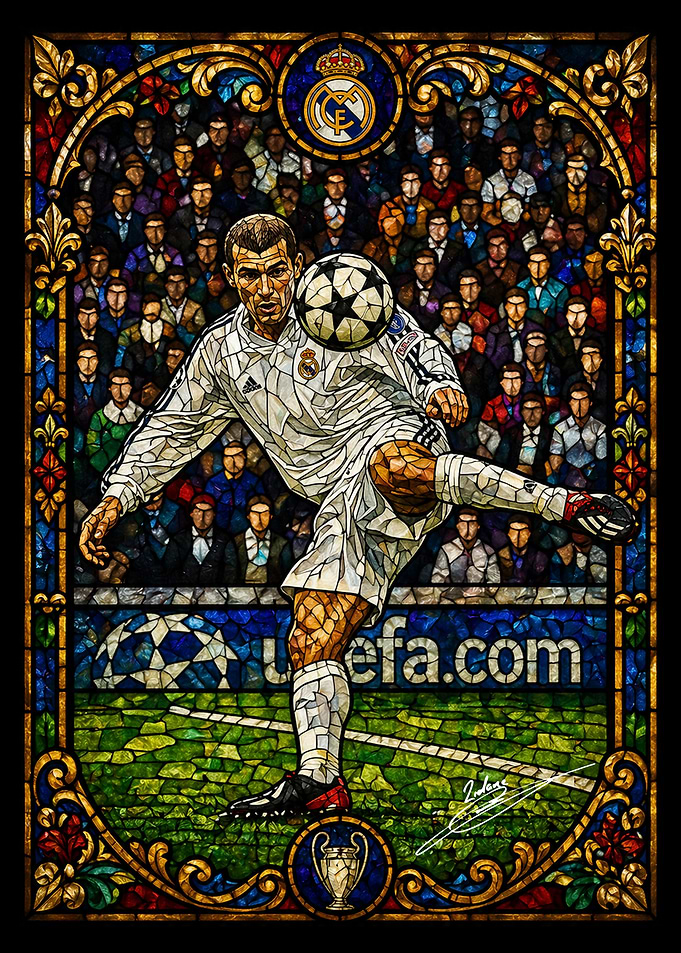 Zinedine Zidane Stained Glass Art