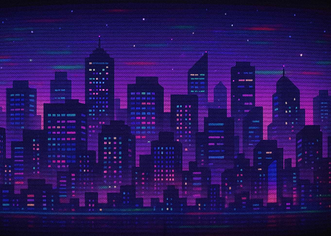 Retro Cityscape at Night