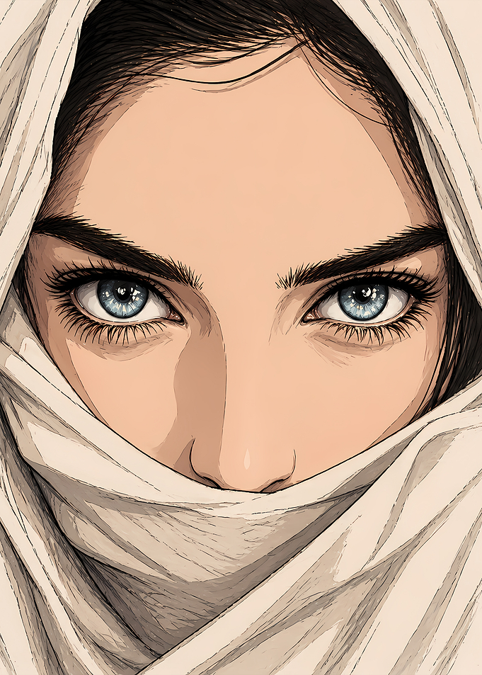Woman's Eyes Behind Scarf