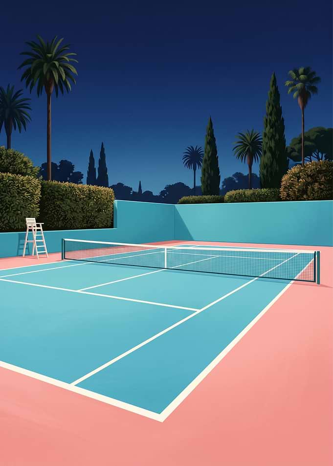 Night Tennis Court Retro