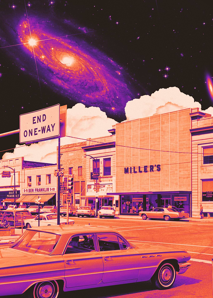 Retro Street Scene with Galaxy