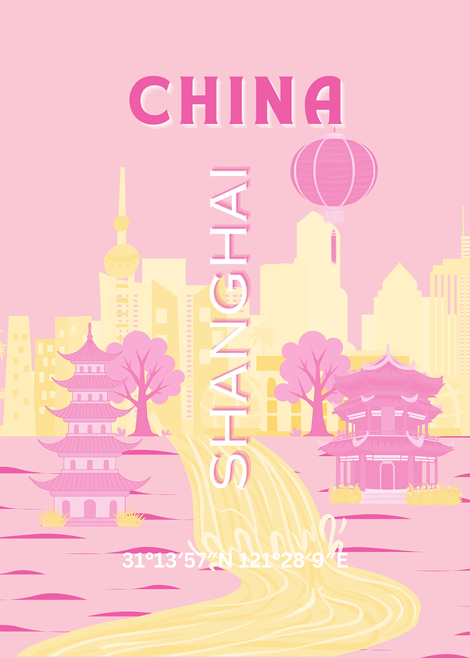 Shanghai China Travel Pink Poster