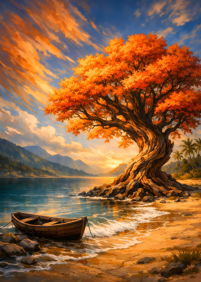 Autumn Tree by the Sea