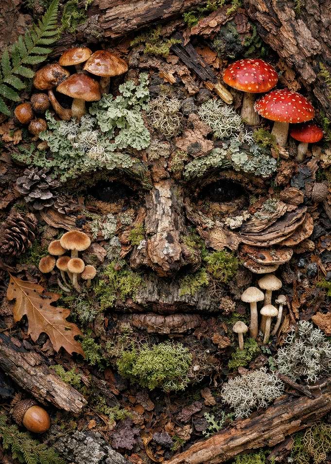 Forest Face Made of Natural Elements