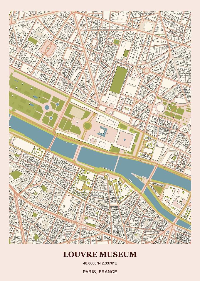 Louvre Museum Map Poster