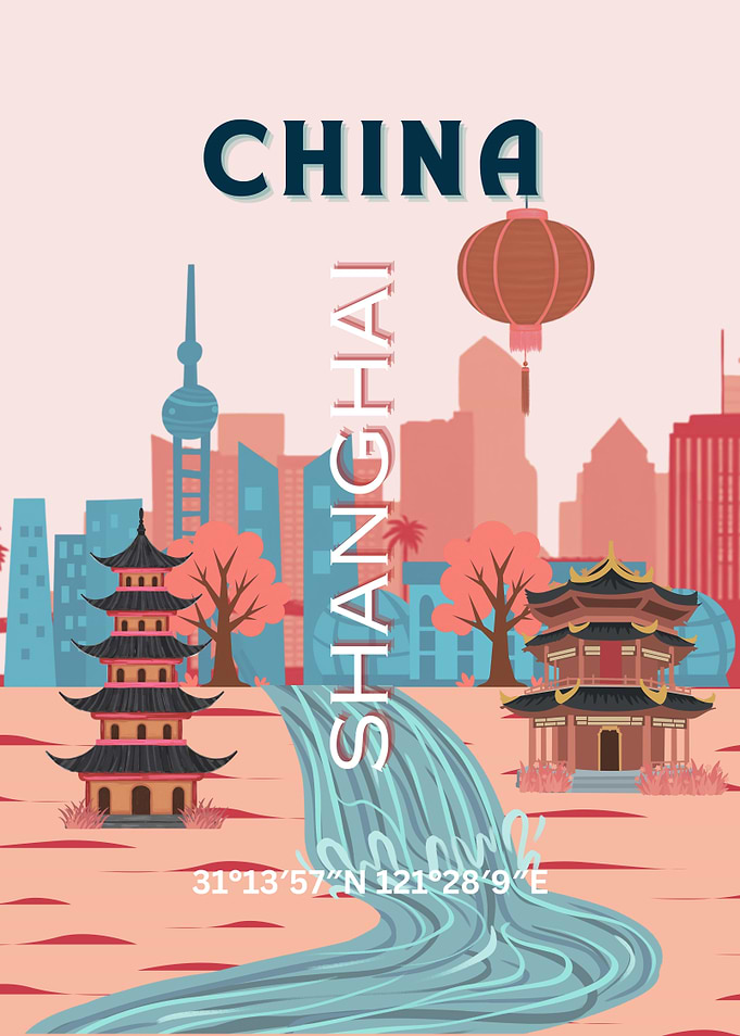 Shanghai China Travel Retro Vintage Poster