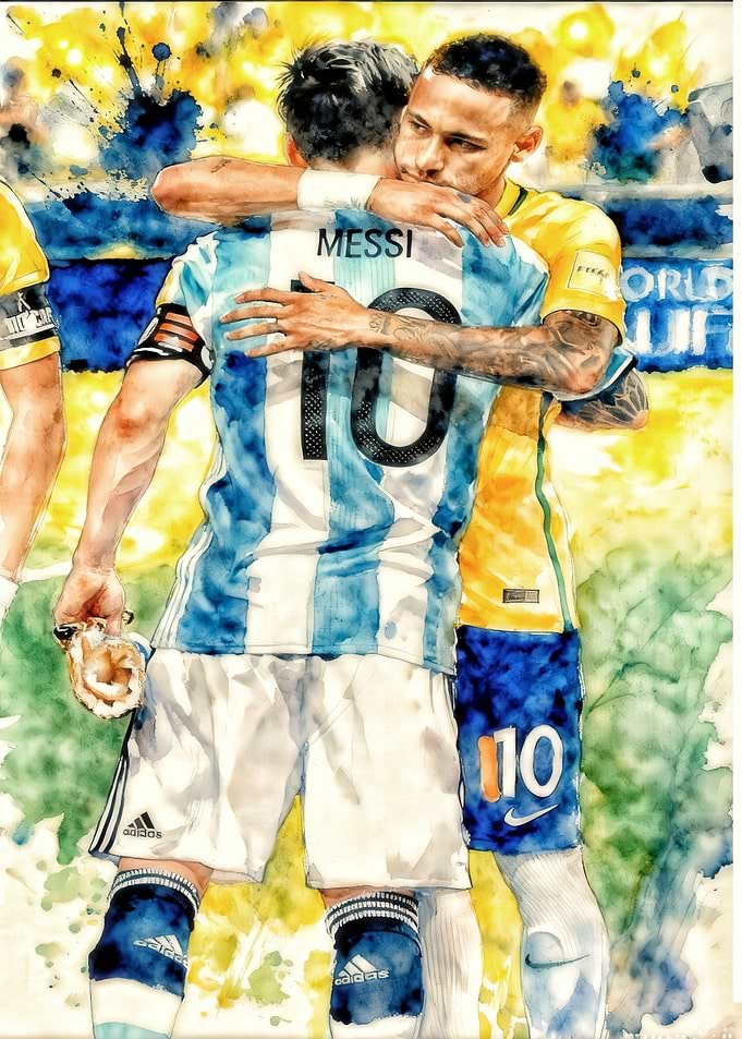 Messi and Neymar Embrace