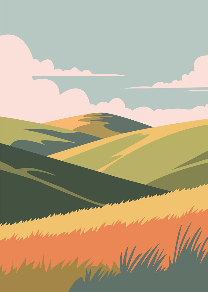 Stylized Rolling Hills Landscape