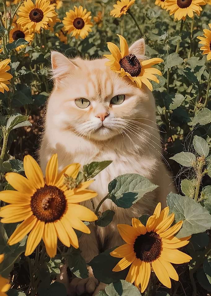 Cat in a Sunflower Field