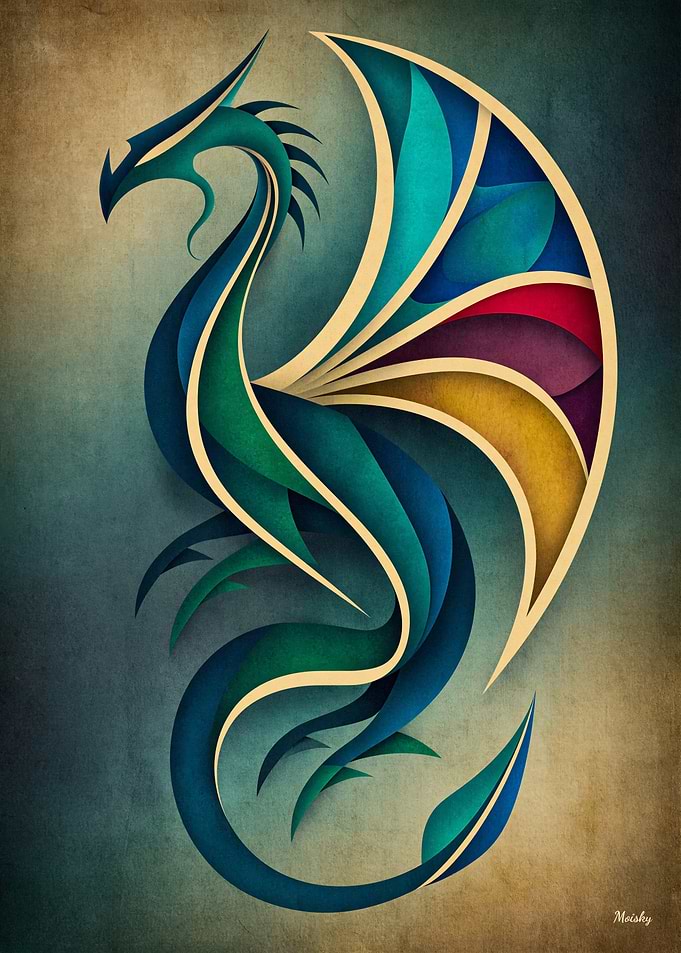 Art Deco Dragon – Geometric Abstract Wall Art