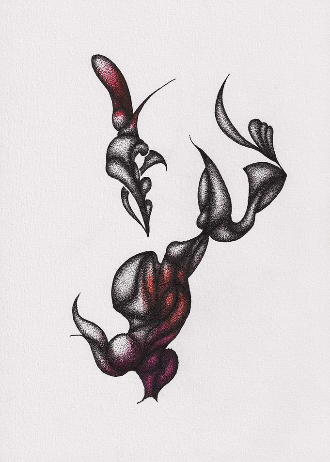 Abstract Stippling Art with Red and Black Tones