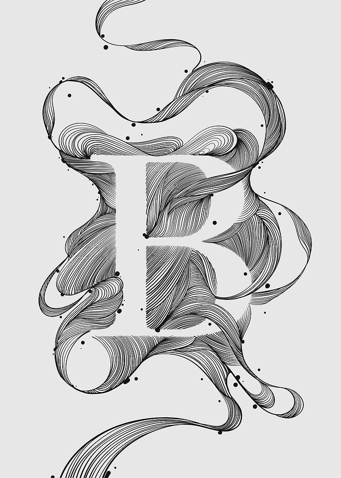 Abstract Letter B with Flowing Lines