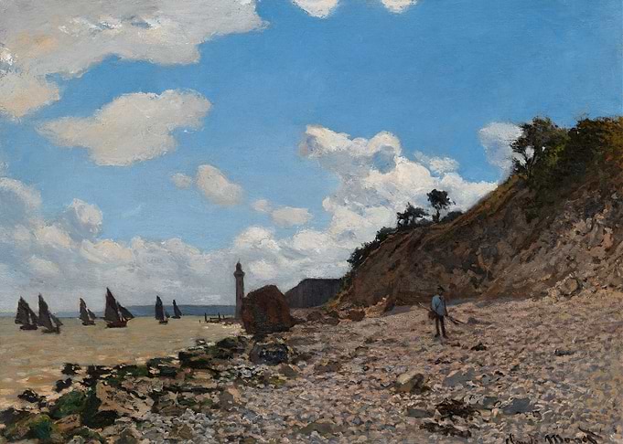 Seascape with boats and lighthouse