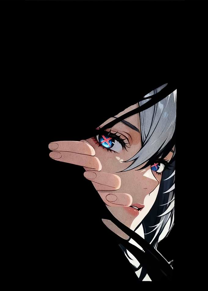 Anime Girl Peeking Through Black Fabric