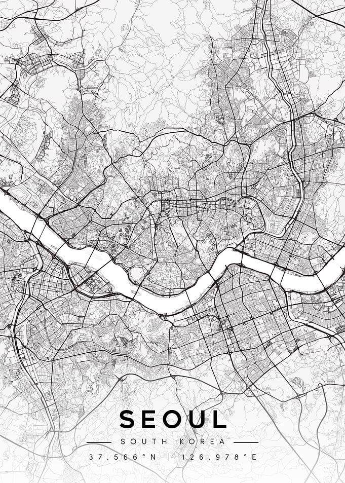 Seoul South Korea Map Art Minimalist