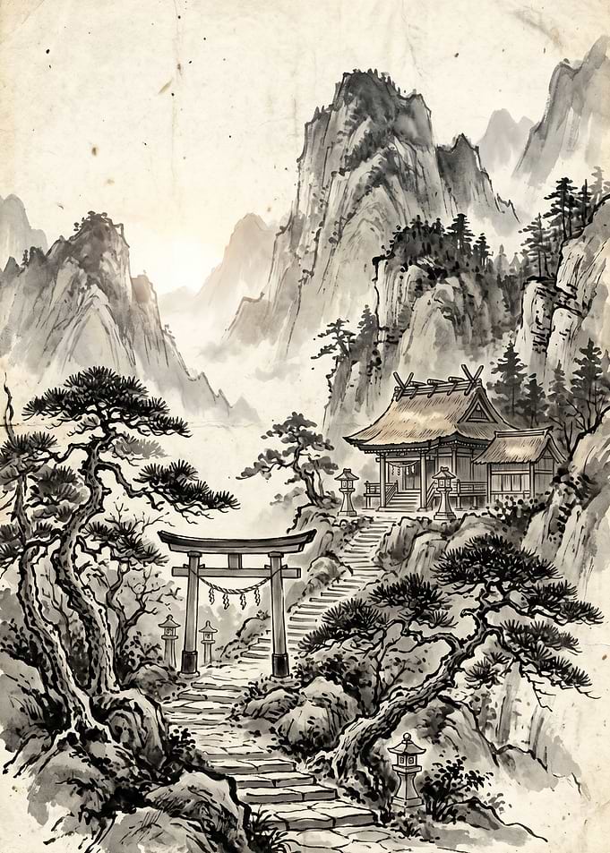 Japanese Mountain Shrine Landscape