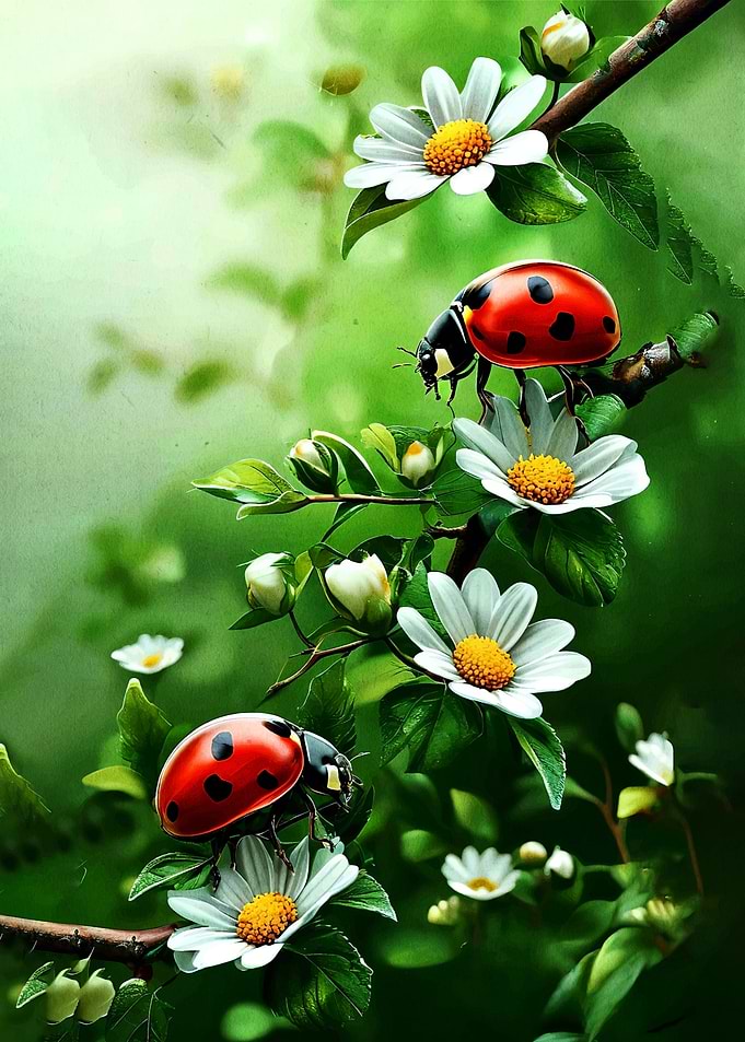 Ladybugs on Daisy Flowers
