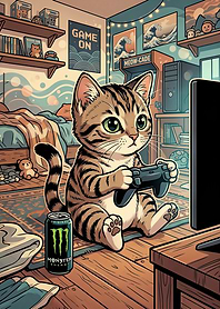 Cat Gamer with Monster Energy