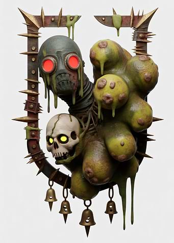 Grotesque Sculpture with Gas Mask and Skull