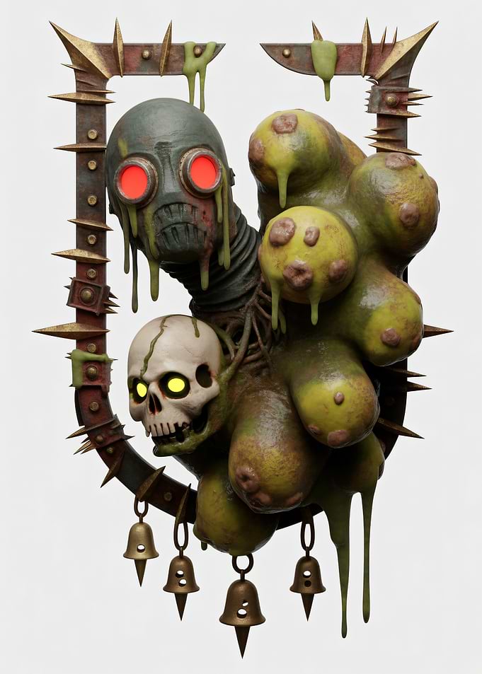 Grotesque Sculpture with Gas Mask and Skull