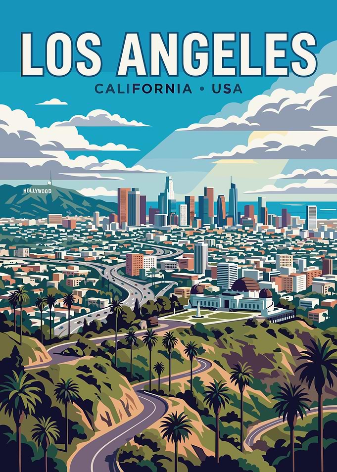 Los Angeles Cityscape with Hollywood Sign