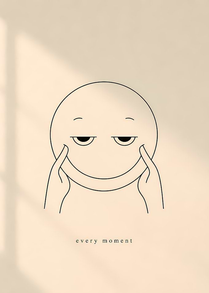 Minimalist smiley face with hands