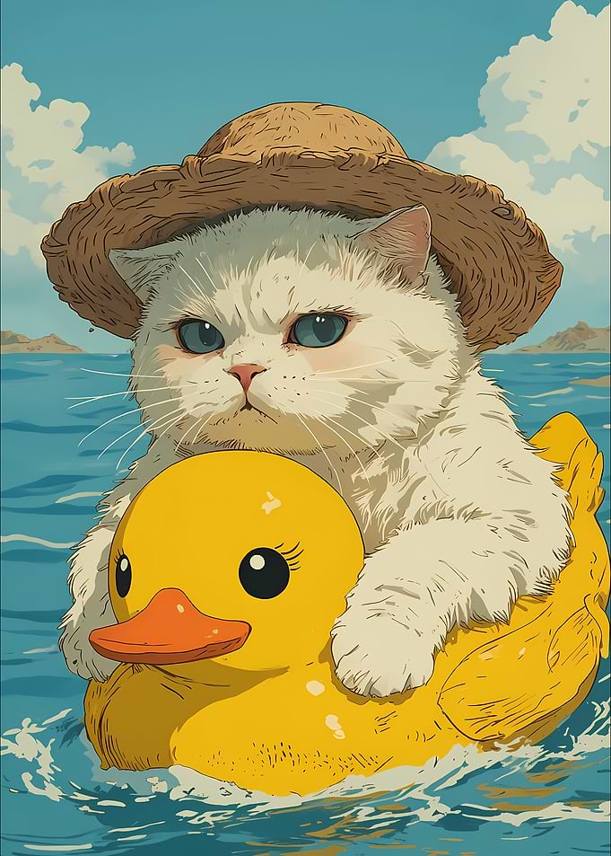 Cat on a Duck Float