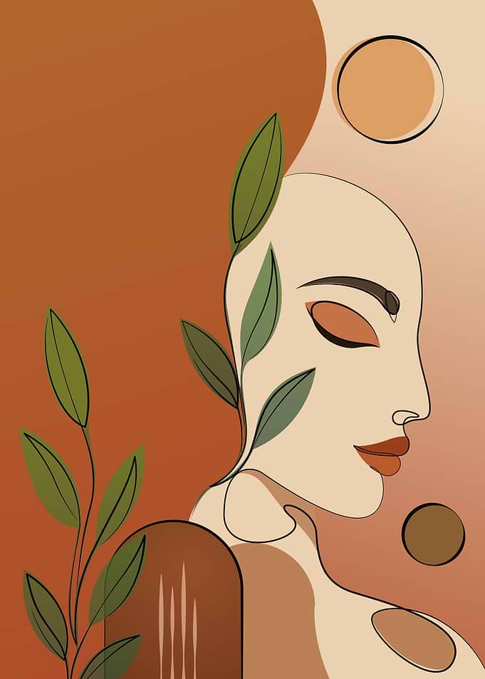 Abstract Woman Face with Leaves