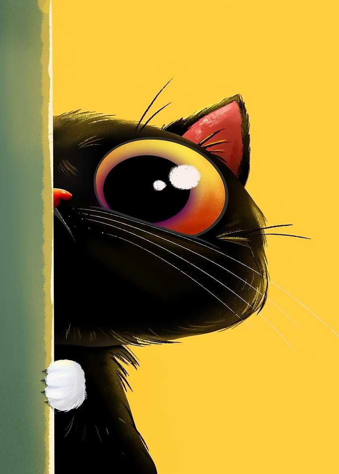 Peeking Black Cat with Big Eyes