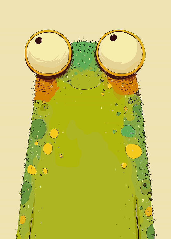 Cute cartoon frog with big eyes