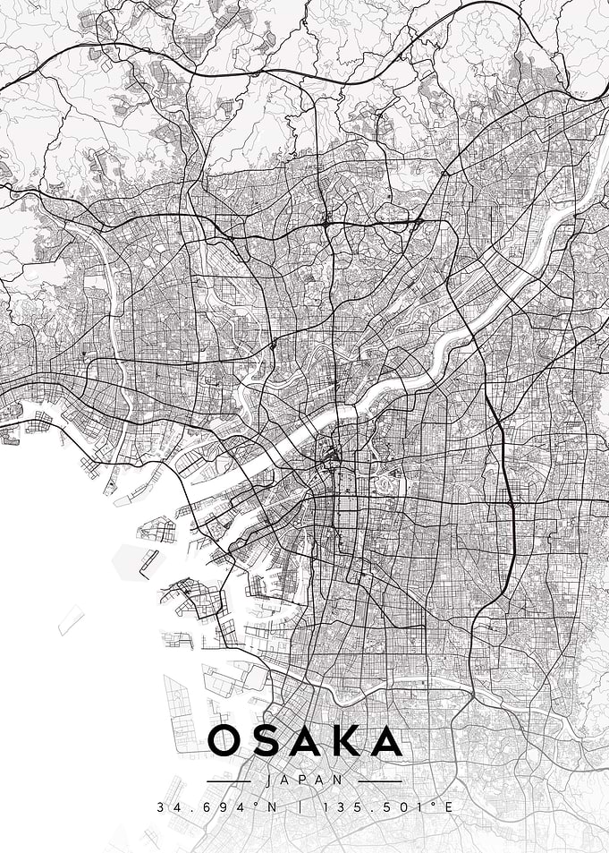 Osaka Japan Map Minimalist