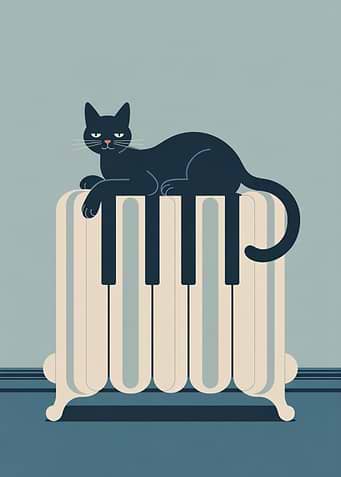 Black Cat on Piano Radiator
