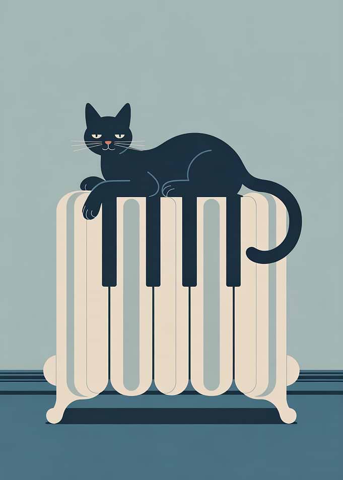 Black Cat on Piano Radiator