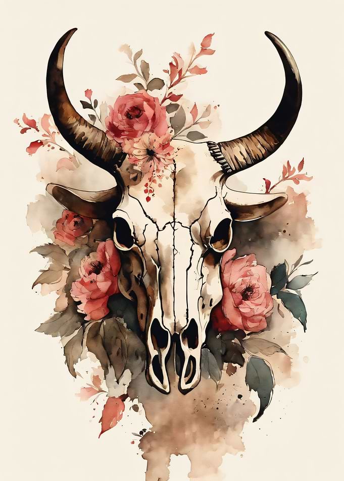 Boho Bull Skull with Roses