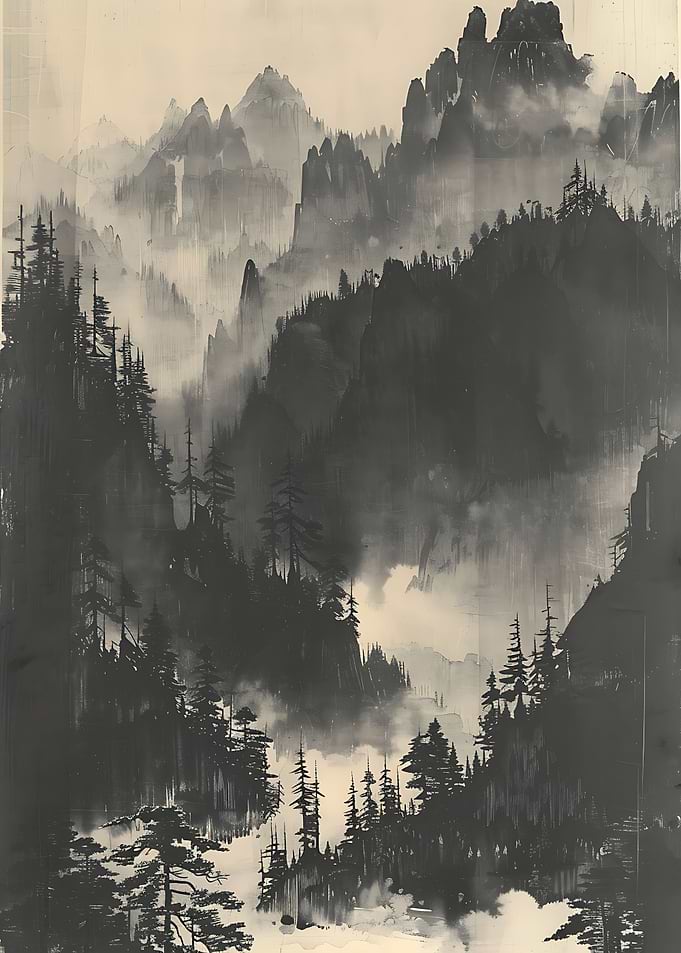 Misty Mountain Landscape Painting