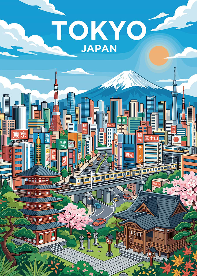 Tokyo Cityscape with Mount Fuji
