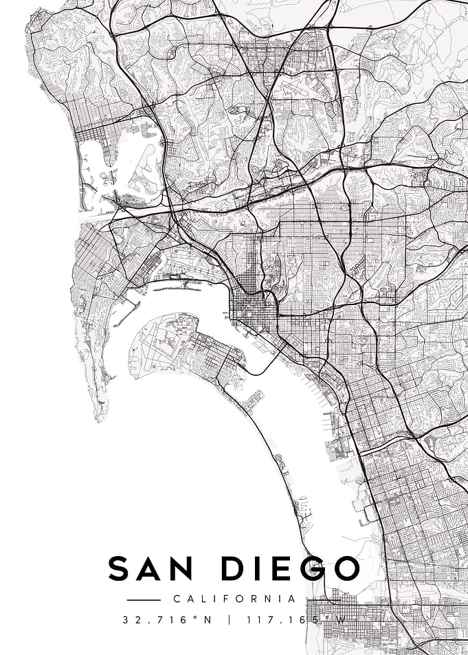 San Diego California Map Minimal