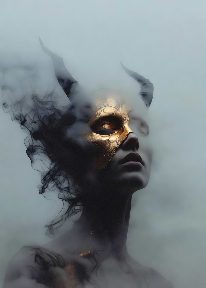 Demonic Figure with Golden Mask