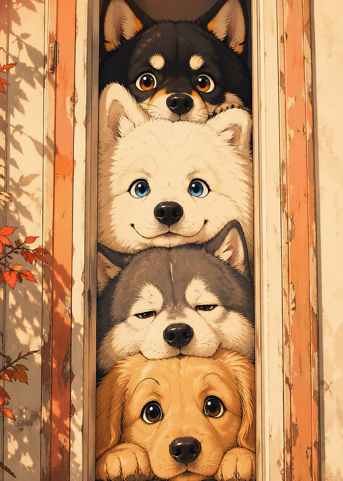 Curious Dogs at the Window