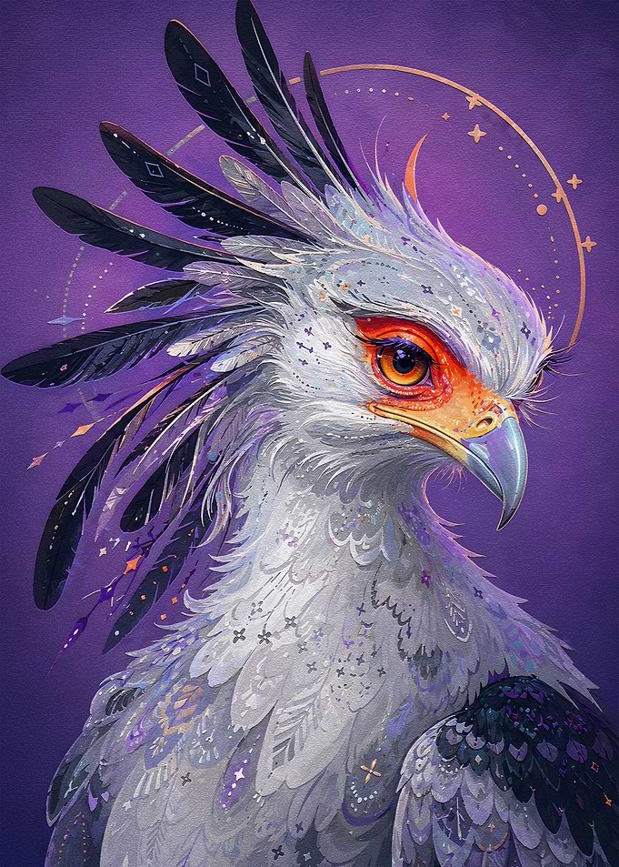 Secretary Bird Portrait with Celestial Accents