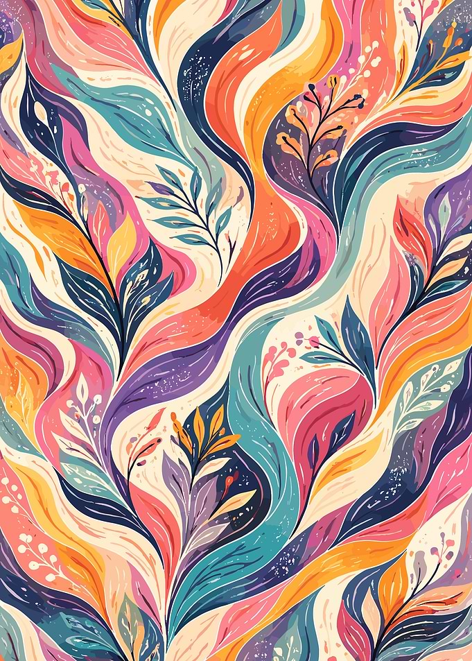 Abstract Floral Poster, Colorful Botanical Wall Art, Modern Whimsical Flower Print