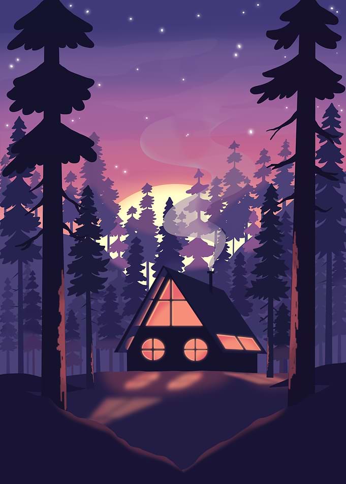 Cozy Cabin in a Twilight Forest